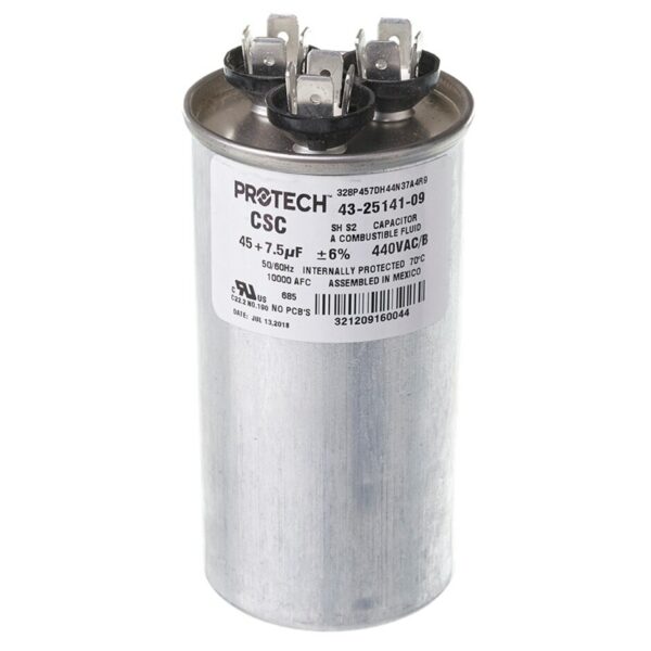 45+7.5 MFD x 370 Run Capacitor # 43-25141-09