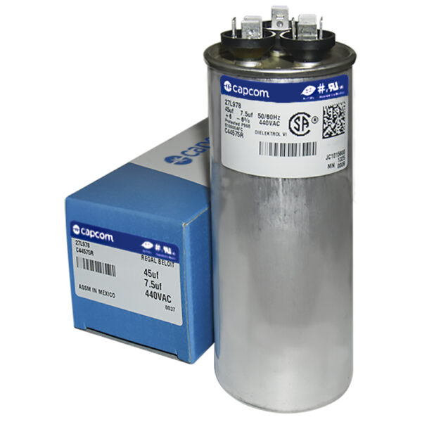 45+7.5 MFD x 440 Run Capacitor # 27L978