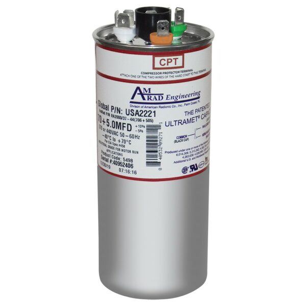 70+5 MFD x 370/440 Run Capacitor # USA2221 - Image 2
